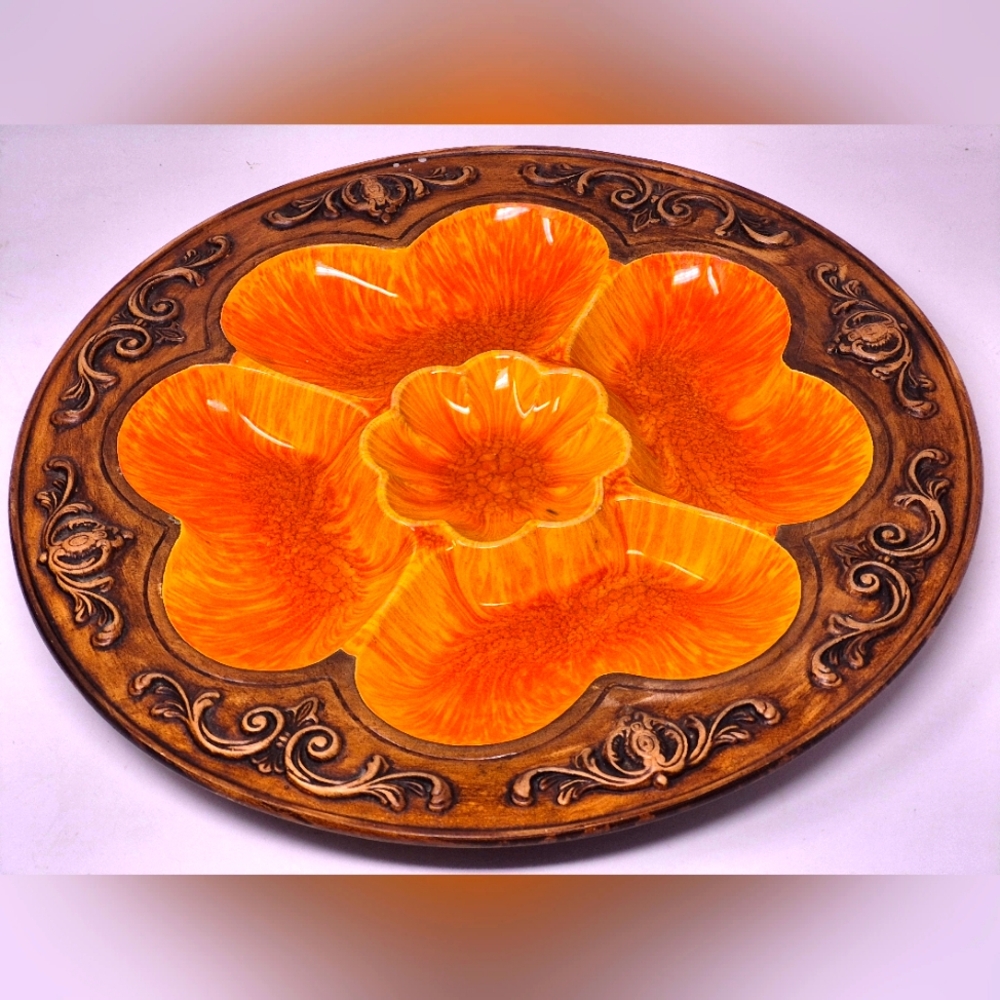 Vintage Treasure Cradt Ceramic Orange And Yellow Glaze Serving Tray